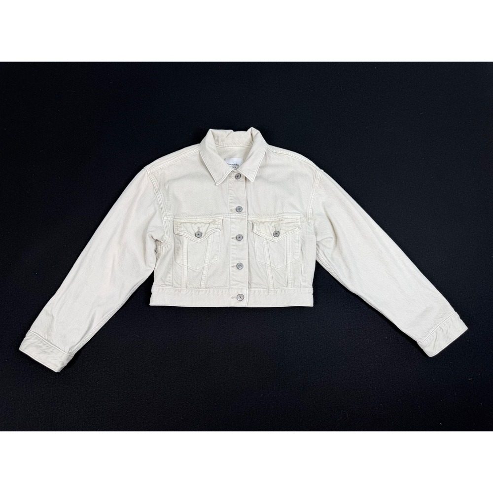 Abercrombie & Fitch Women's S Cream Cropped Denim Trucker Jacket Fall Jacket
